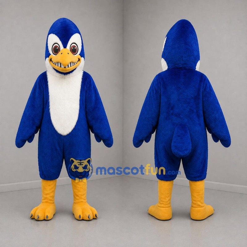 Custom Blue White and Yellow Bird Mascot Costume Adult Full Body Suit for Sports Events