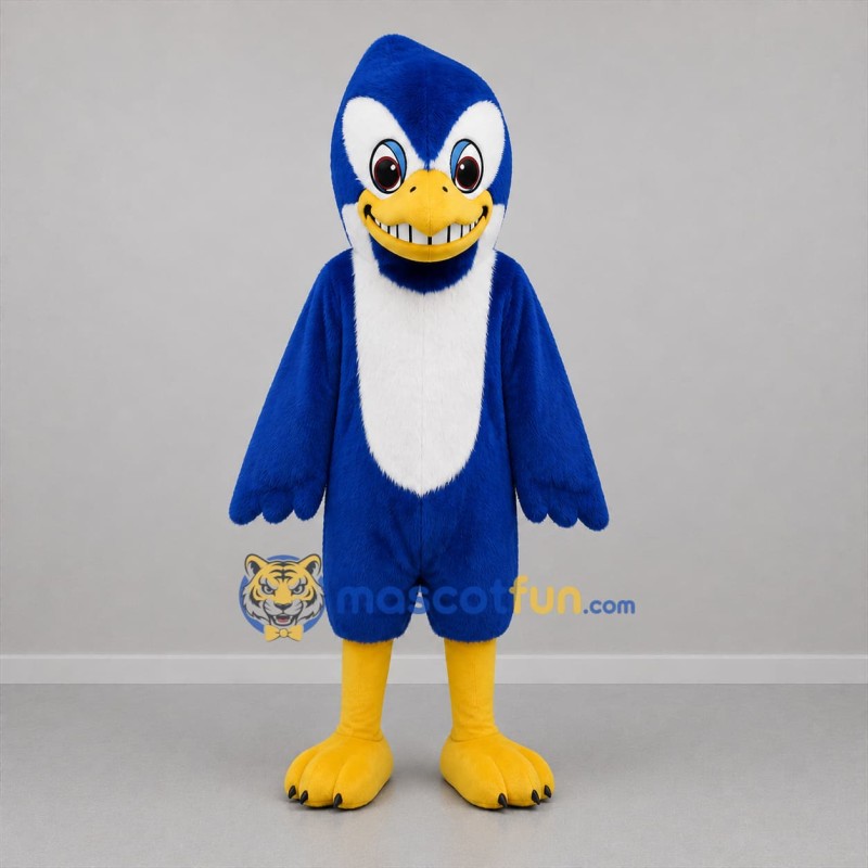 Custom Blue White and Yellow Bird Mascot Costume Adult Full Body Suit for Sports Events