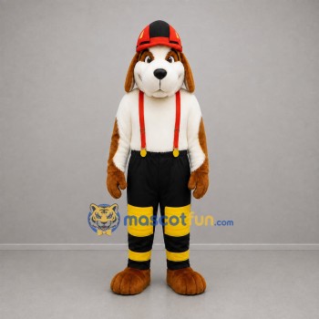 Custom Brown White and Black Firefighter Dog Mascot Costume Adult Full Body Suit for Fire Safety Events