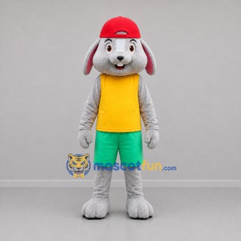 Custom Gray Yellow and Green Rabbit Mascot Costume Adult Full Body Suit for Children's Events