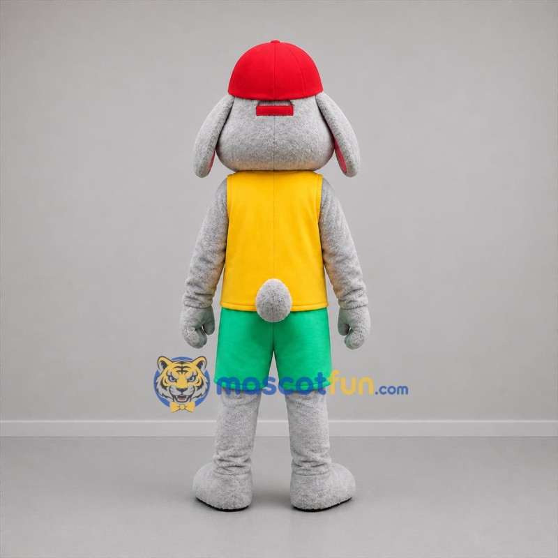 Custom Gray Yellow and Green Rabbit Mascot Costume Adult Full Body Suit for Children's Events