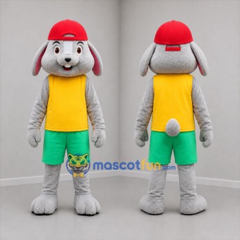 Custom Gray Yellow and Green Rabbit Mascot Costume Adult Full Body Suit for Children's Events