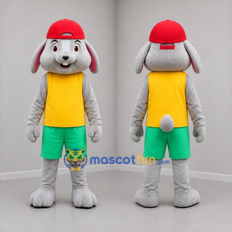Custom Gray Yellow and Green Rabbit Mascot Costume Adult Full Body Suit for Children's Events