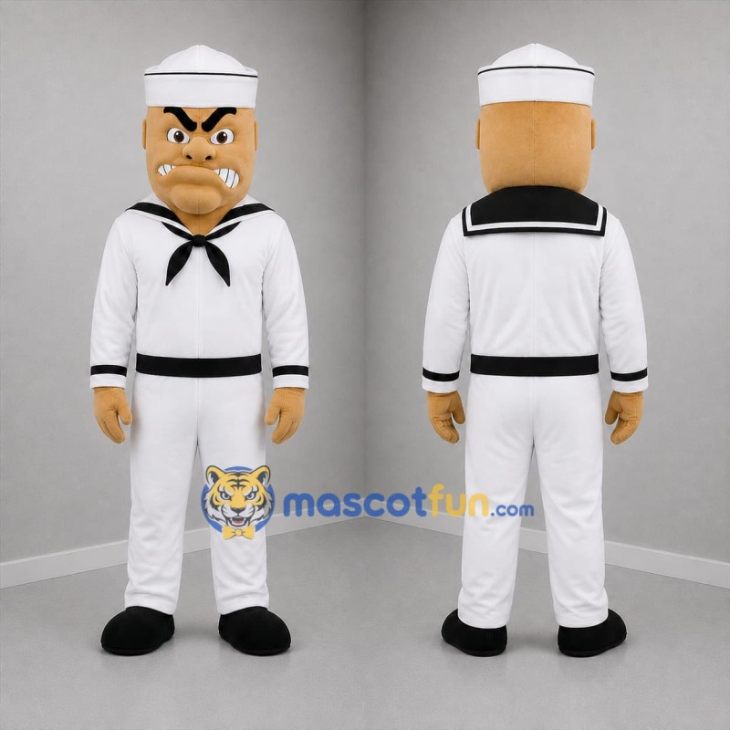 Custom White and Black Sailor Mascot Costume Adult Full Body Suit for Nautical Events