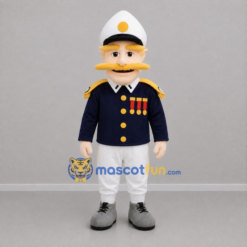 Custom Navy Blue White and Gold Naval Officer Mascot Costume Adult Full Body Suit for Nautical Events