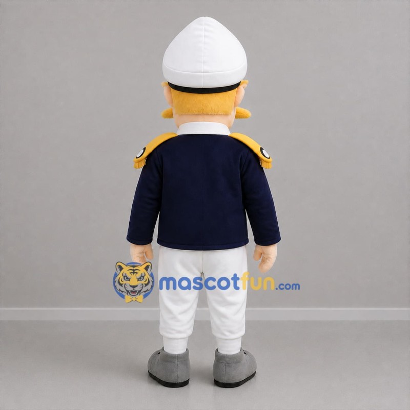Custom Navy Blue White and Gold Naval Officer Mascot Costume Adult Full Body Suit for Nautical Events