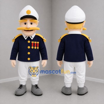 Custom Navy Blue White and Gold Naval Officer Mascot Costume Adult Full Body Suit for Nautical Events