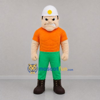 Custom Orange and Green Construction Worker Mascot Costume Adult Full Body Suit for Community Events
