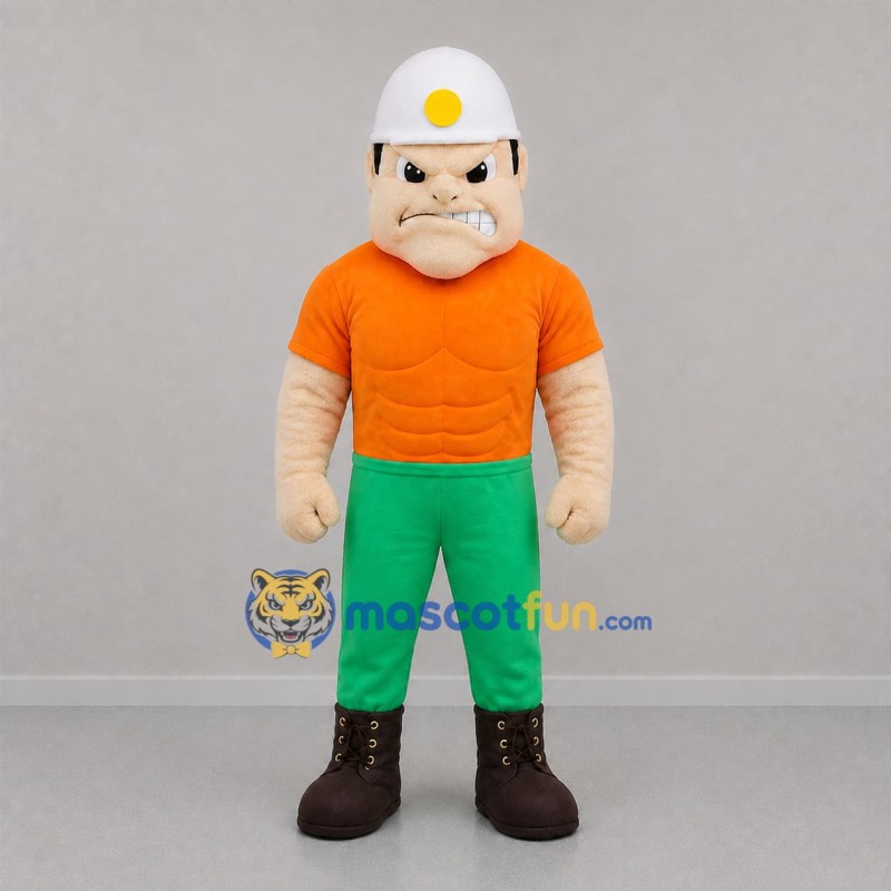 Custom Orange and Green Construction Worker Mascot Costume Adult Full Body Suit for Community Events