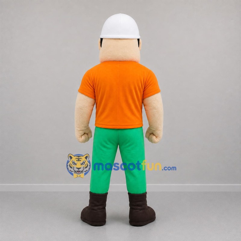 Custom Orange and Green Construction Worker Mascot Costume Adult Full Body Suit for Community Events