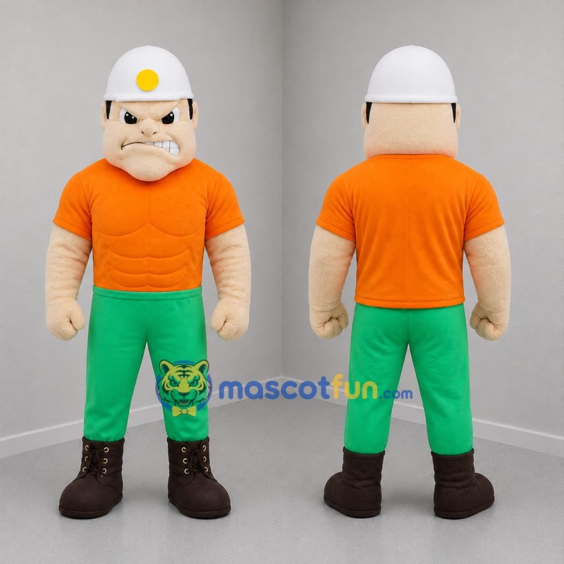 Custom Orange and Green Construction Worker Mascot Costume Adult Full Body Suit for Community Events