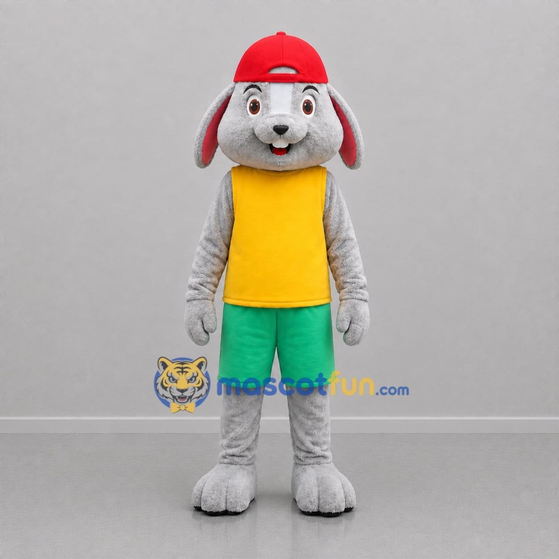 Custom Gray Yellow and Green Rabbit Mascot Costume Adult Full Body Suit for Easter Events