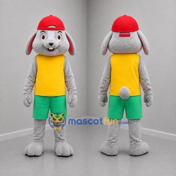 Custom Gray Yellow and Green Rabbit Mascot Costume Adult Full Body Suit for Easter Events