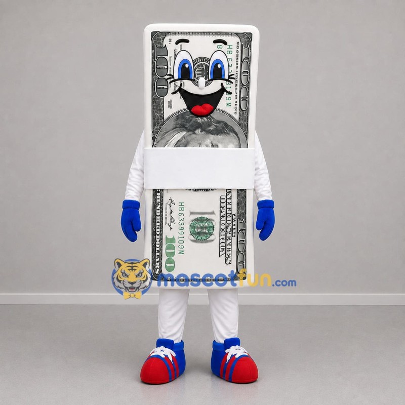 Custom Green and White Money Bundle Mascot Costume Adult Full Body Suit for Financial Education Events