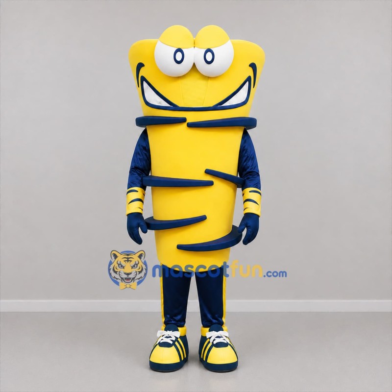 Custom Yellow and Navy Blue Tornado Mascot Costume Adult Full Body Suit for Science Events