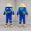 Custom Blue and Green Explorer Globe Mascot Costume Adult Full Body Suit for Educational Events