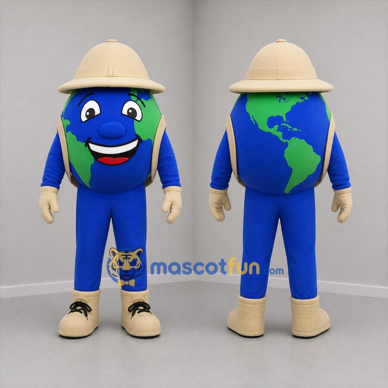Custom Blue and Green Explorer Globe Mascot Costume Adult Full Body Suit for Educational Events