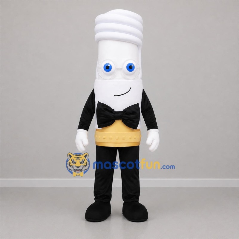 Custom White and Gold Light Bulb Mascot Costume Adult Full Body Suit for Energy Awareness Events