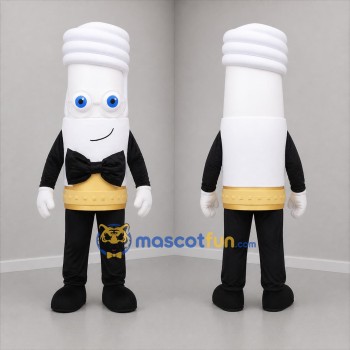 Custom White and Gold Light Bulb Mascot Costume Adult Full Body Suit for Energy Awareness Events