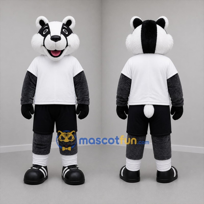 Custom Gray Black and White Badger Mascot Costume Adult Full Body Suit for Sports Events