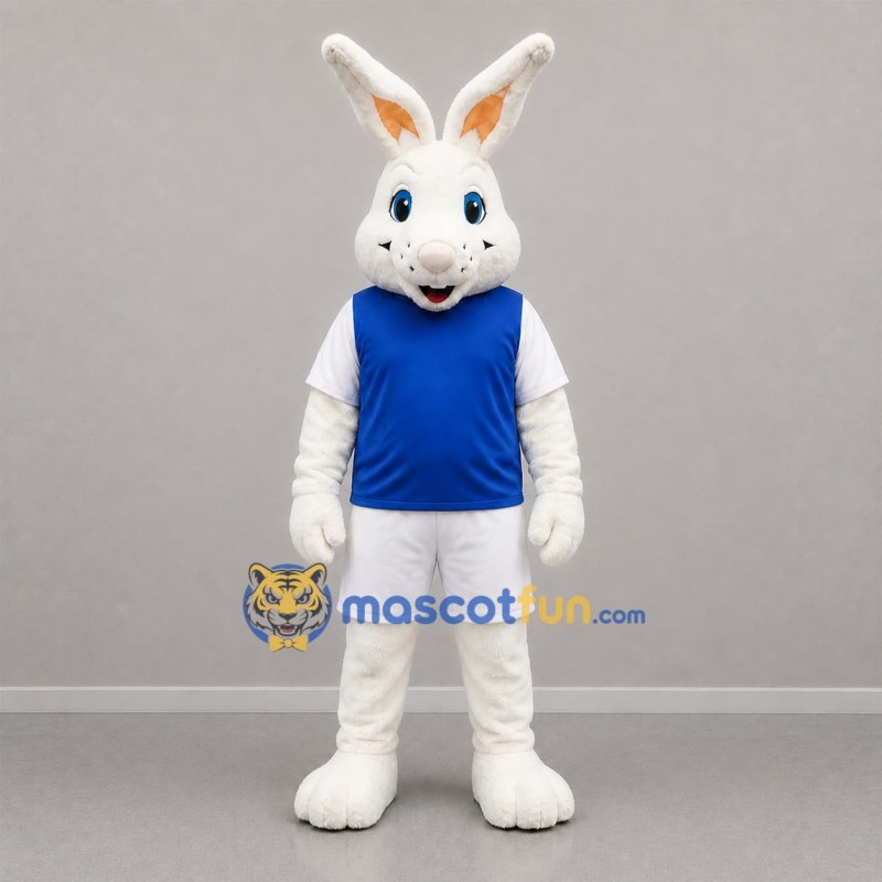 Custom White and Blue Rabbit Mascot Costume Adult Full Body Suit for Sports Events