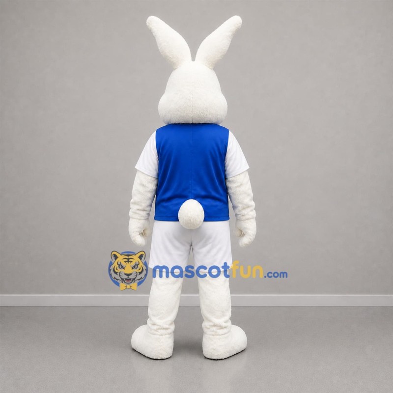 Custom White and Blue Rabbit Mascot Costume Adult Full Body Suit for Sports Events