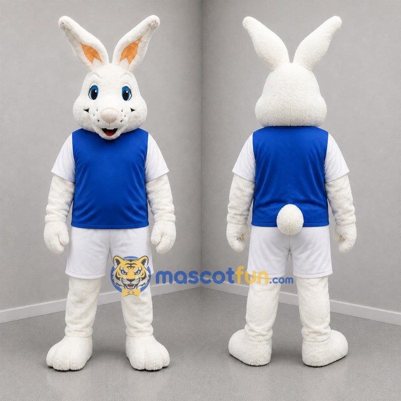 Custom White and Blue Rabbit Mascot Costume Adult Full Body Suit for Sports Events