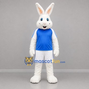 Custom White and Blue Rabbit Mascot Costume Adult Full Body Suit for Sports Events