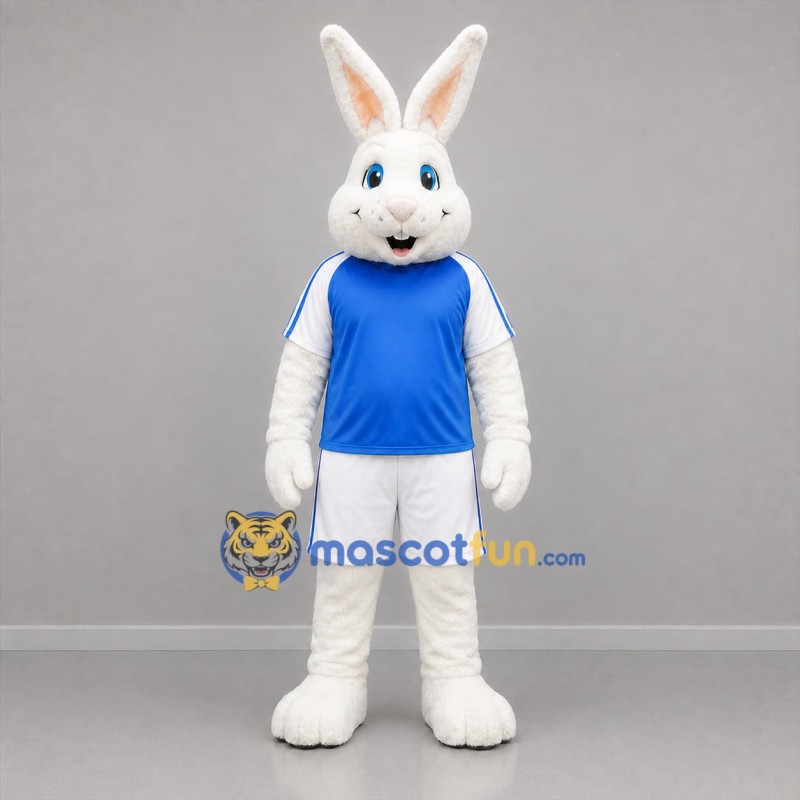 Custom White and Blue Rabbit Mascot Costume Adult Full Body Suit for Sports Events