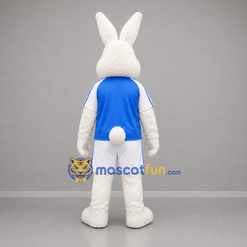 Custom White and Blue Rabbit Mascot Costume Adult Full Body Suit for Sports Events