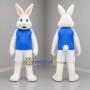 Custom White and Blue Rabbit Mascot Costume Adult Full Body Suit for Sports Events