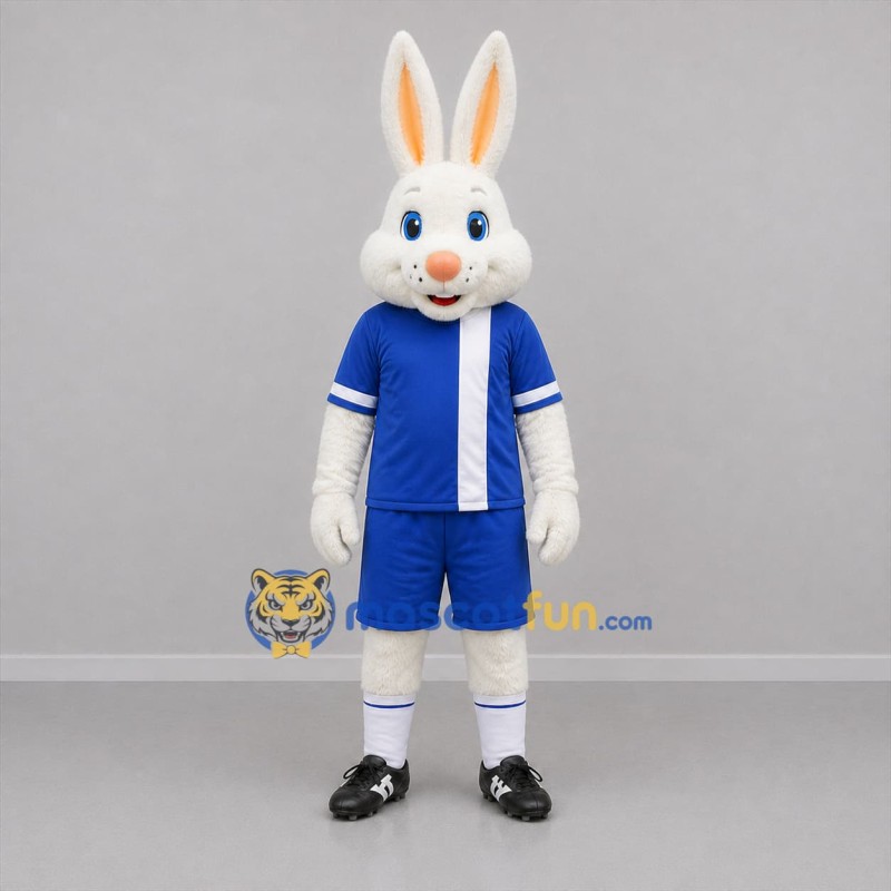 Custom White and Blue Rabbit Mascot Costume Adult Full Body Suit for School Events