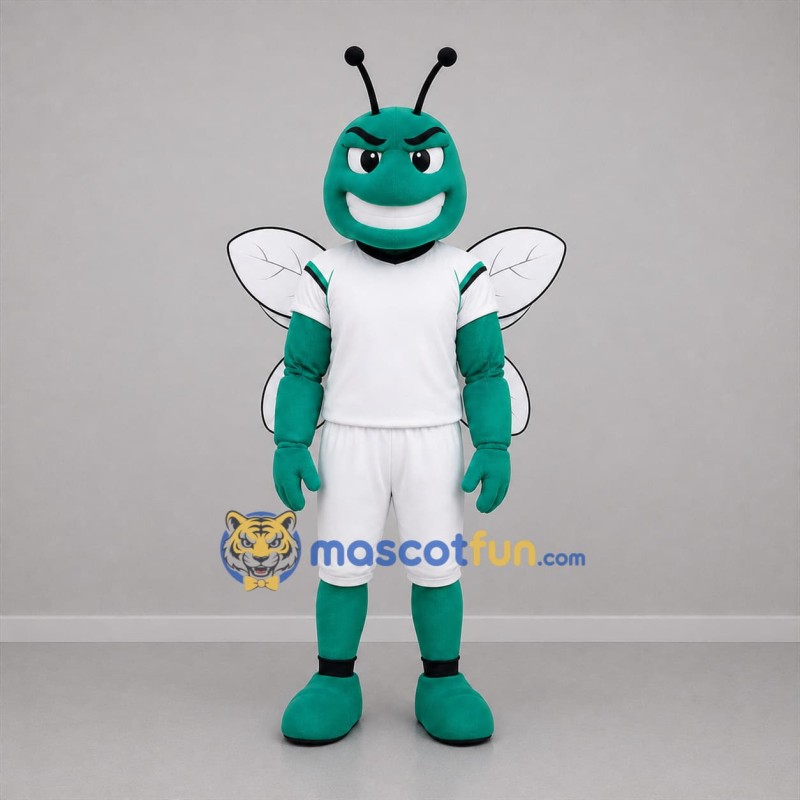 Custom Green and White Winged Insect Mascot Costume Adult Full Body Suit for Sports Events