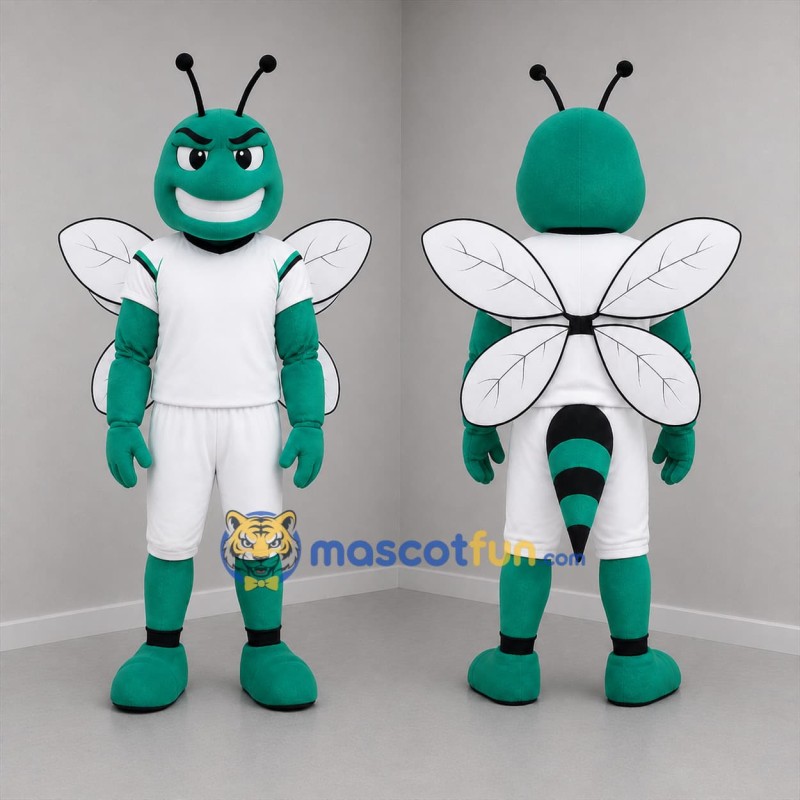 Custom Green and White Winged Insect Mascot Costume Adult Full Body Suit for Sports Events