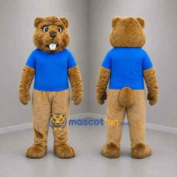 Custom Brown and Blue Rodent Mascot Costume Adult Full Body Suit for Nature Events