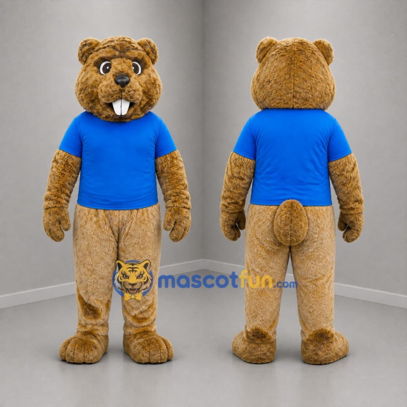Custom Brown and Blue Rodent Mascot Costume Adult Full Body Suit for Nature Events