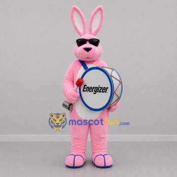 Custom Pink and White Drummer Rabbit Mascot Costume Adult Full Body Suit for Music Events
