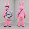 Custom Pink and White Drummer Rabbit Mascot Costume Adult Full Body Suit for Music Events
