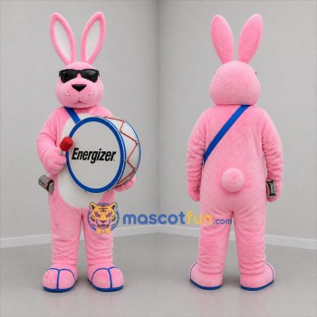 Custom Pink and White Drummer Rabbit Mascot Costume Adult Full Body Suit for Music Events