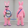 Custom Pink and White Drummer Rabbit Mascot Costume Adult Full Body Suit for Music Events