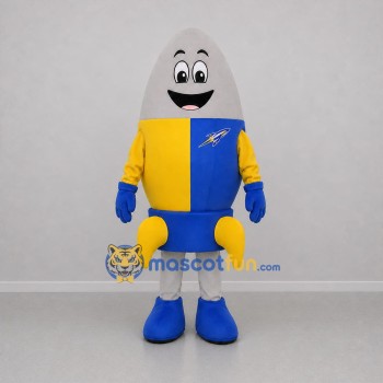 Custom Blue Yellow and Gray Rocket Mascot Costume Adult Full Body Suit for Science Events