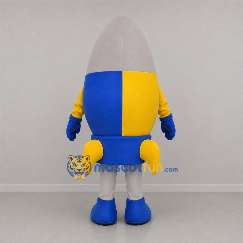 Custom Blue Yellow and Gray Rocket Mascot Costume Adult Full Body Suit for Science Events