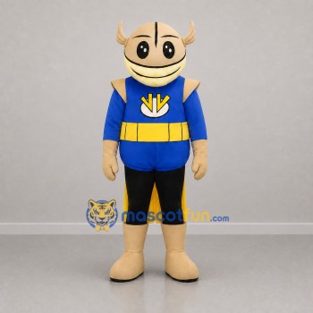 Custom Blue and Gold Horned Warrior Mascot Costume Adult Full Body Suit for School Events