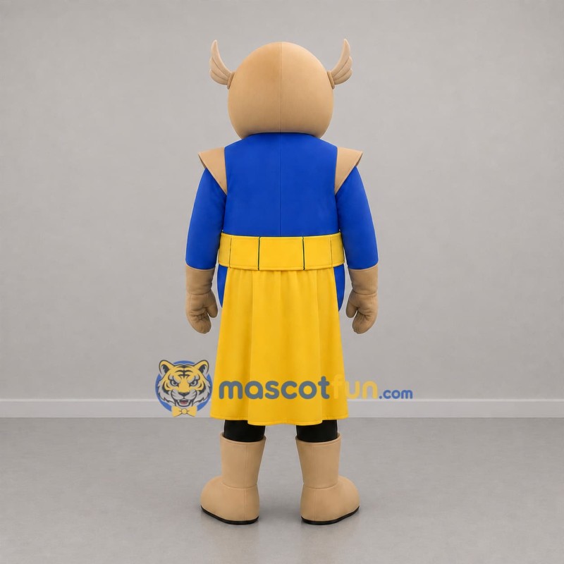 Custom Blue and Gold Horned Warrior Mascot Costume Adult Full Body Suit for School Events