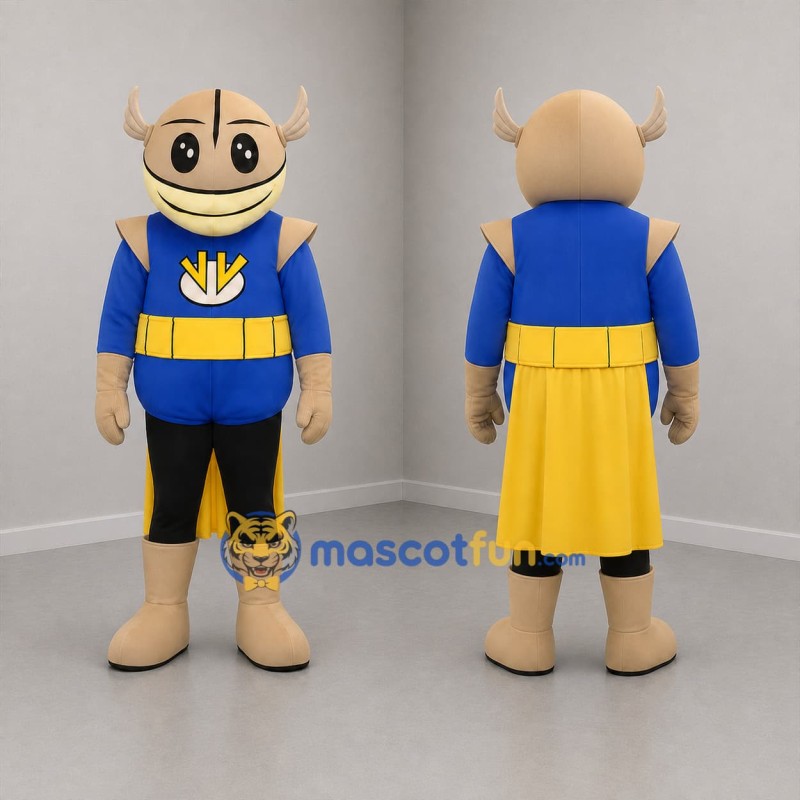 Custom Blue and Gold Horned Warrior Mascot Costume Adult Full Body Suit for School Events