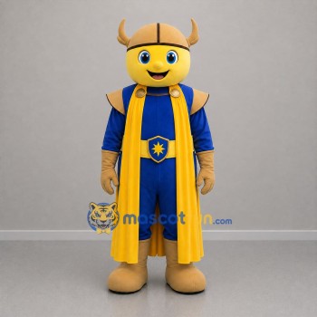 Custom Blue and Gold Horned Warrior Mascot Costume Adult Full Body Suit for School Events