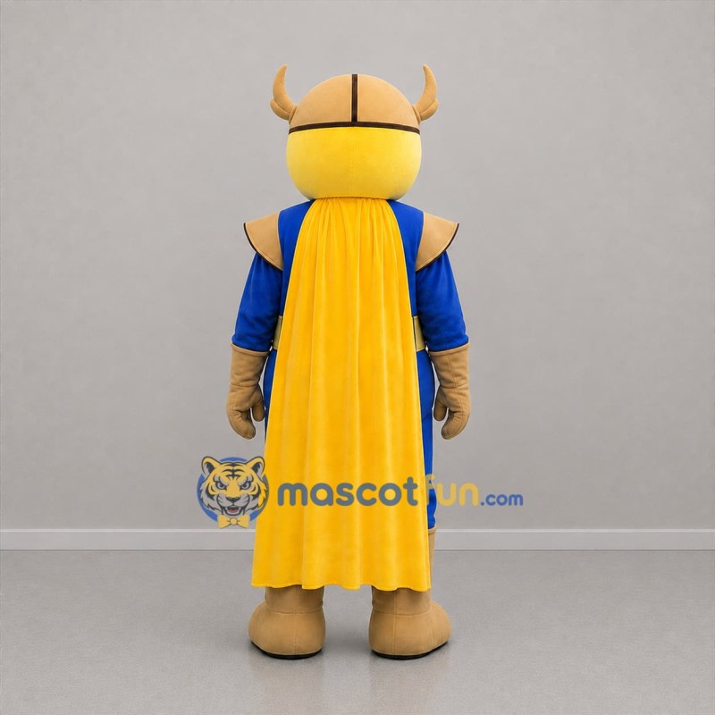 Custom Blue and Gold Horned Warrior Mascot Costume Adult Full Body Suit for School Events