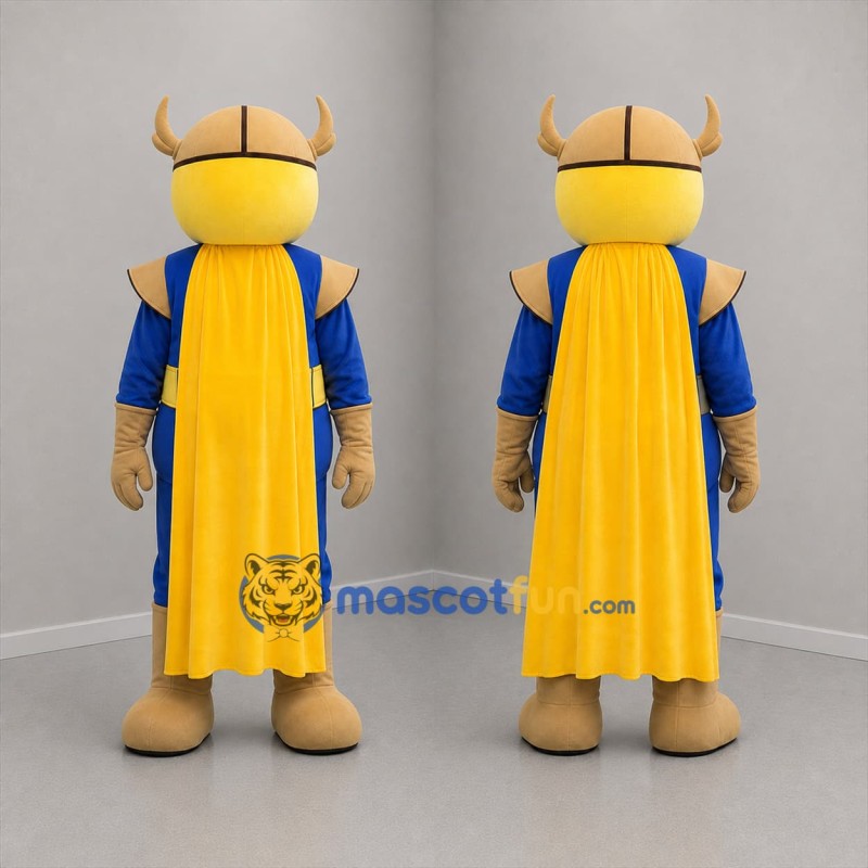 Custom Blue and Gold Horned Warrior Mascot Costume Adult Full Body Suit for School Events