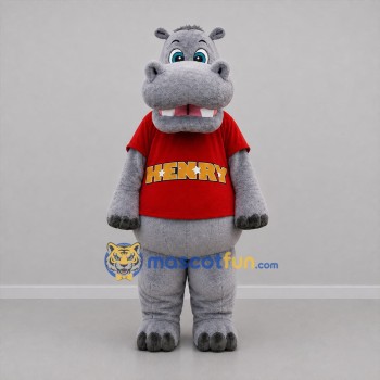 Custom Gray and Red Hippo Mascot Costume Adult Full Body Suit for School Events