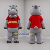 Custom Gray and Red Hippo Mascot Costume Adult Full Body Suit for School Events